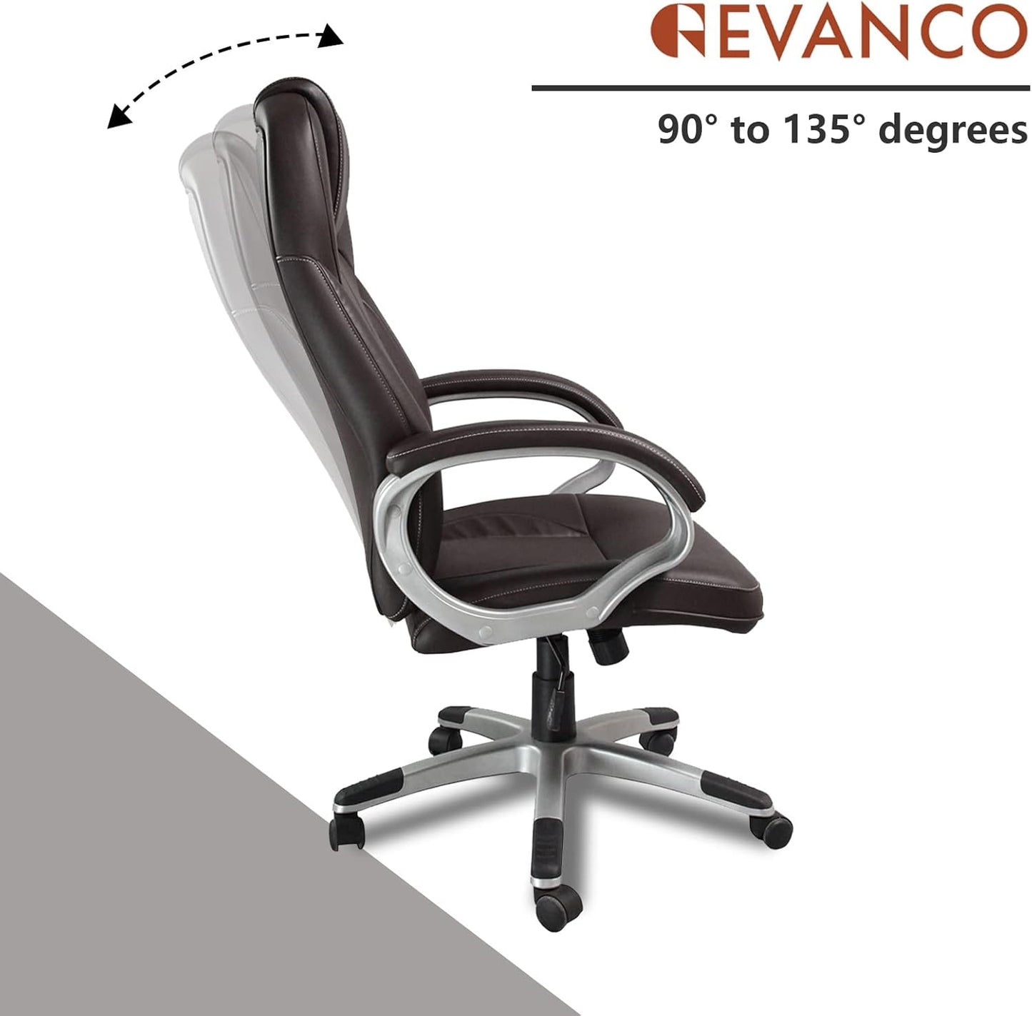 Executive Home Office Chair - Ergonomic Design, Modern, High Back, PU Leather, for Manager Office, Home Office - Brown