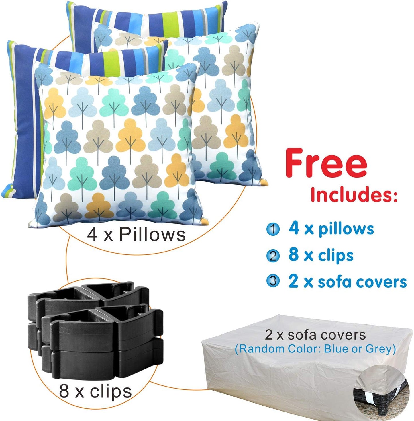Patio Furniture Set Outdoor Sectional Sofa No Assembly Required 12 Pieces All Weather Wicker Conversation Set with Furniture Covers and 4 Pillows,12 PCS Navy Blue