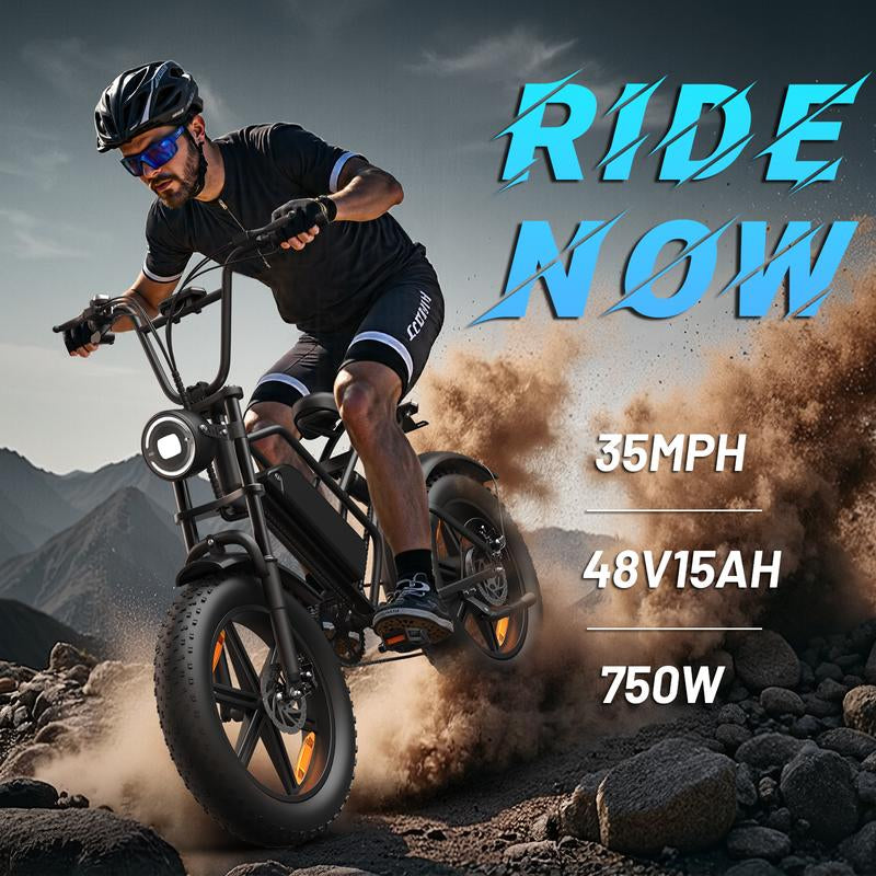 (12 MONTH WARRANTY) Electric Mountain Bike with 35 MPH in the Pure Electric Mode, Paired with Pedal Assist;15 Ah Battery; 20'' * 4'' Fat Tires; 7 Speed Gears; Eco-Friendly E-Bike for Adventure Lovers, Hunting Lovers, Urban Youths on Virous Terrains
