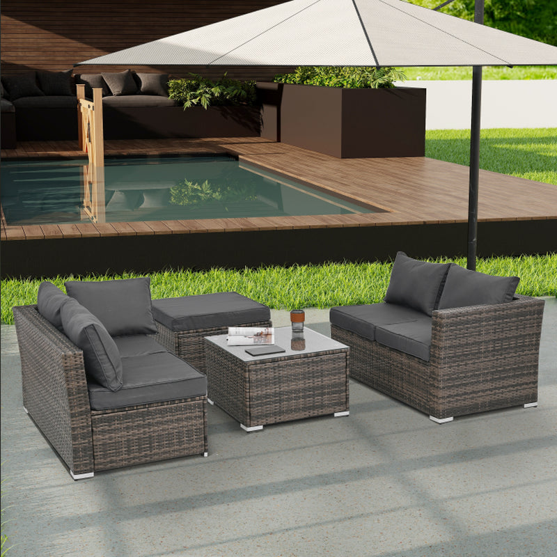 Patio Furniture, Outdoor Furniture, Seasonal PE Wicker Furniture, 4 Set Wicker Furniture with Tempered Glass Coffee Table