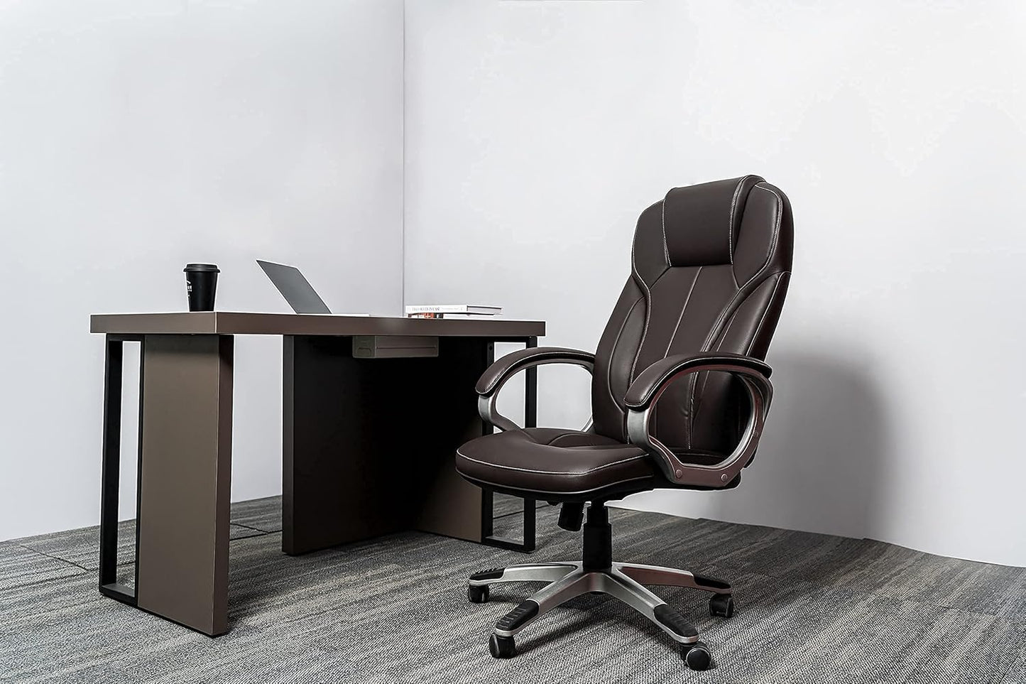 Executive Home Office Chair - Ergonomic Design, Modern, High Back, PU Leather, for Manager Office, Home Office - Brown