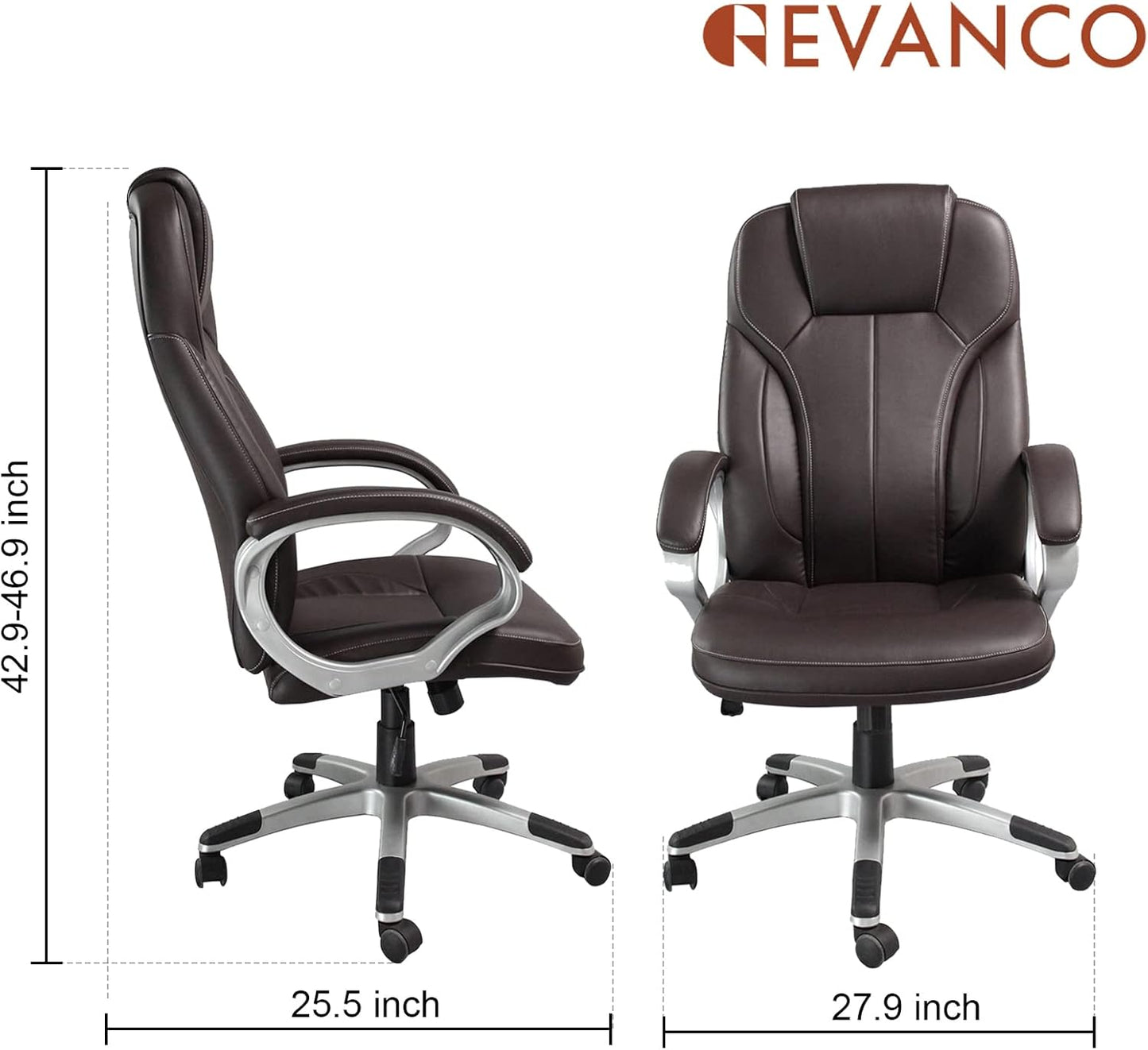 Executive Home Office Chair - Ergonomic Design, Modern, High Back, PU Leather, for Manager Office, Home Office - Brown
