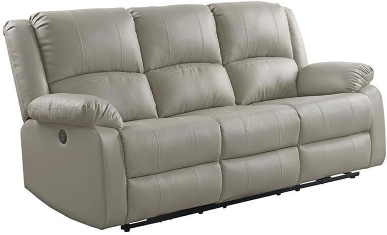 Zuriel Faux Leather Upholstered Power Motion Reclining Sofa in Beige