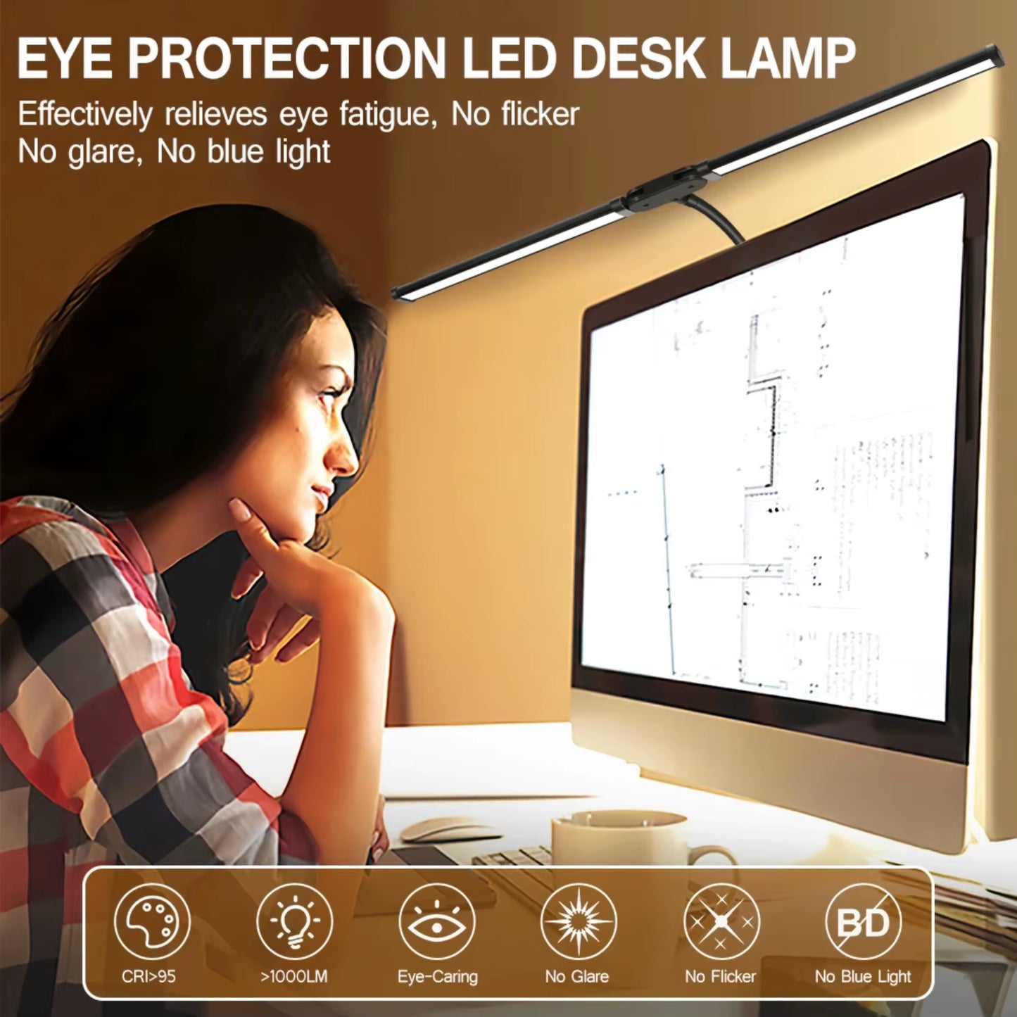 Double LED Desk Lamp Dimmable USB Reading Light Eye Protection Office