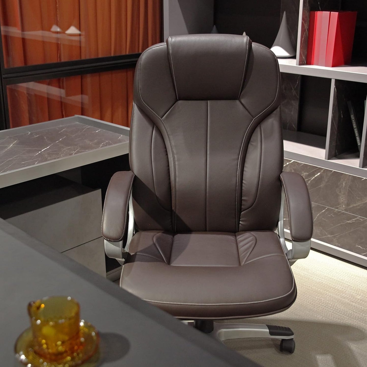 Executive Home Office Chair - Ergonomic Design, Modern, High Back, PU Leather, for Manager Office, Home Office - Brown