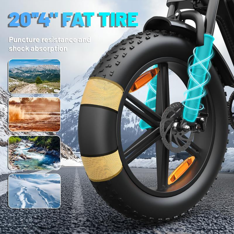 (12 MONTH WARRANTY) Electric Mountain Bike with 35 MPH in the Pure Electric Mode, Paired with Pedal Assist;15 Ah Battery; 20'' * 4'' Fat Tires; 7 Speed Gears; Eco-Friendly E-Bike for Adventure Lovers, Hunting Lovers, Urban Youths on Virous Terrains