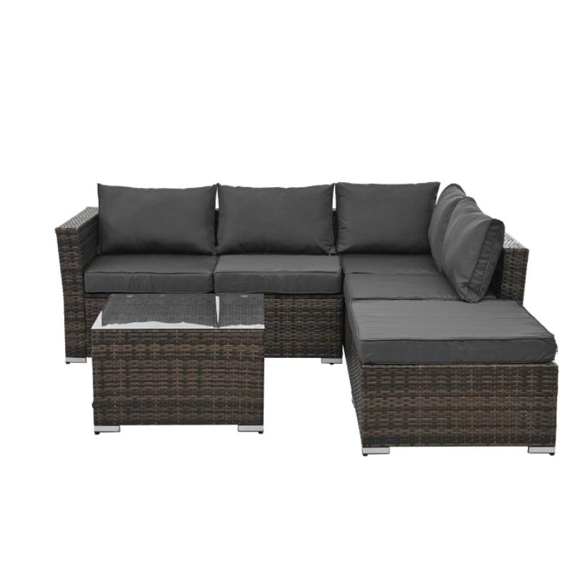 Patio Furniture, Outdoor Furniture, Seasonal PE Wicker Furniture, 4 Set Wicker Furniture with Tempered Glass Coffee Table