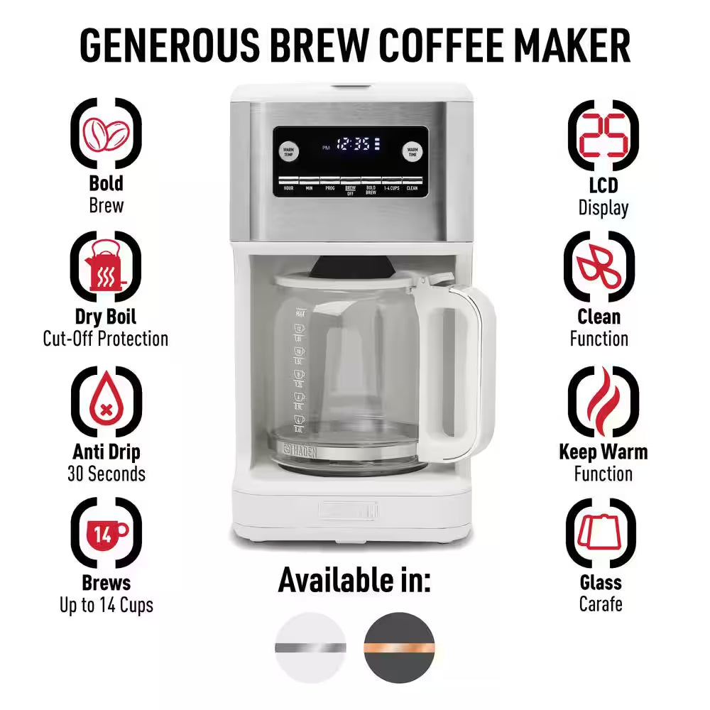 Generous Brew 14-Cup Ivory/Chrome Drip Coffee Maker with Adjustable Keep Warm and Anti-Drip Functions