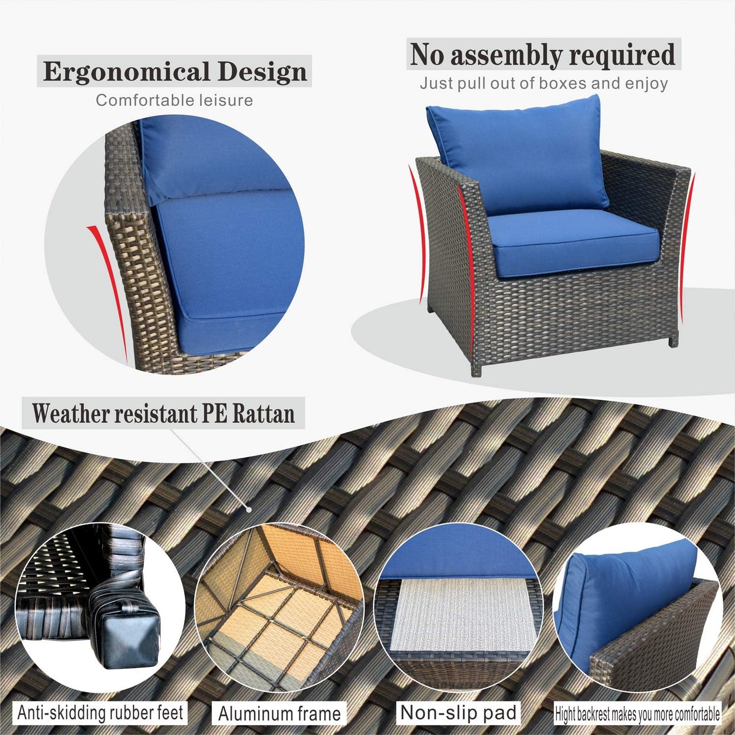 Patio Furniture Set Outdoor Sectional Sofa No Assembly Required 12 Pieces All Weather Wicker Conversation Set with Furniture Covers and 4 Pillows,12 PCS Navy Blue
