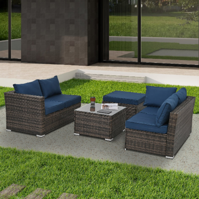 Patio Furniture, Outdoor Furniture, Seasonal PE Wicker Furniture, 4 Set Wicker Furniture with Tempered Glass Coffee Table