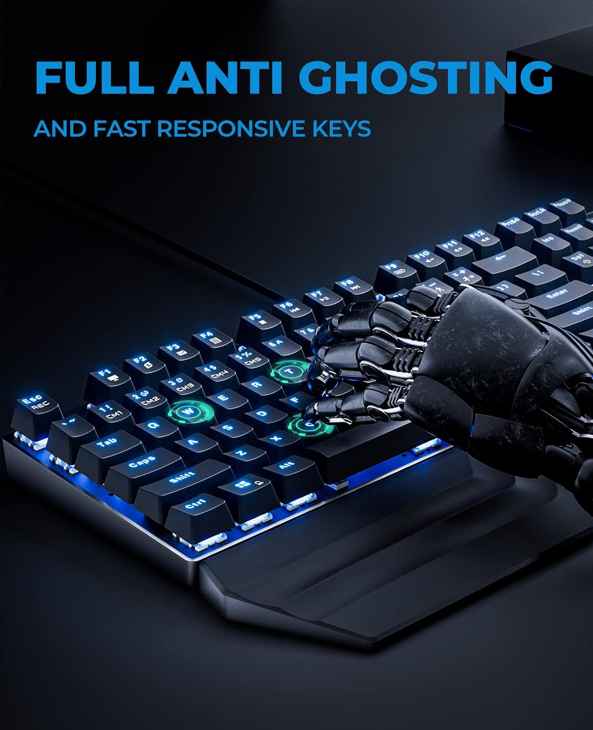 Mechanical Keyboard and Mouse Combo RGB Gaming 104 Keys Blue Switches Wired USB Keyboards with Detachable Wrist Rest, Programmable Gaming Mouse for PC Gamer Computer Desktop (Black)