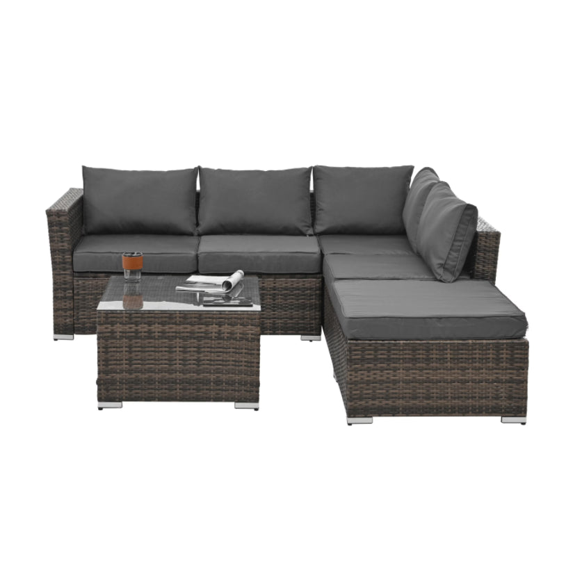 Patio Furniture, Outdoor Furniture, Seasonal PE Wicker Furniture, 4 Set Wicker Furniture with Tempered Glass Coffee Table