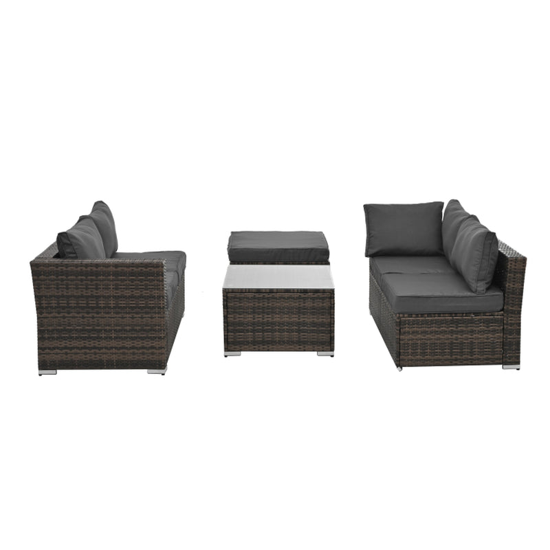Patio Furniture, Outdoor Furniture, Seasonal PE Wicker Furniture, 4 Set Wicker Furniture with Tempered Glass Coffee Table