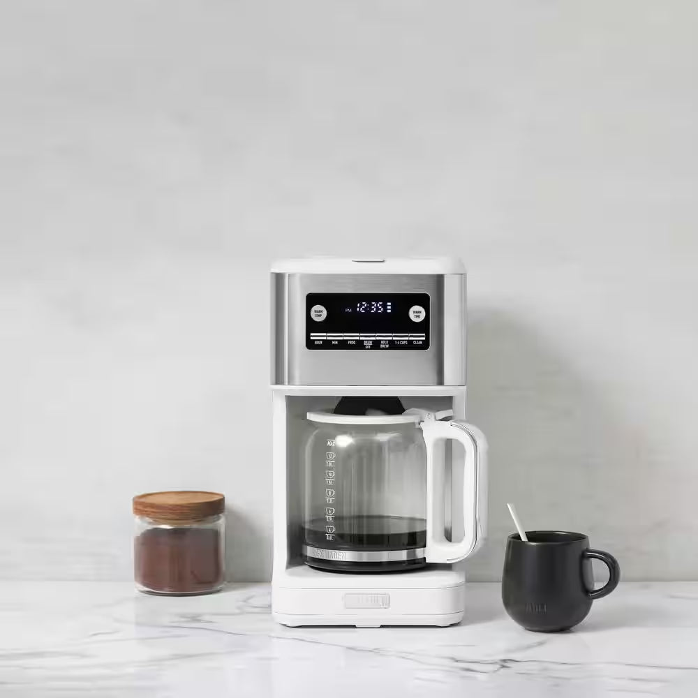 Generous Brew 14-Cup Ivory/Chrome Drip Coffee Maker with Adjustable Keep Warm and Anti-Drip Functions
