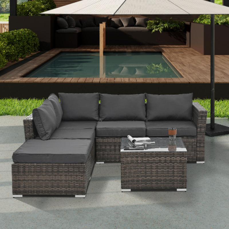 Patio Furniture, Outdoor Furniture, Seasonal PE Wicker Furniture, 4 Set Wicker Furniture with Tempered Glass Coffee Table