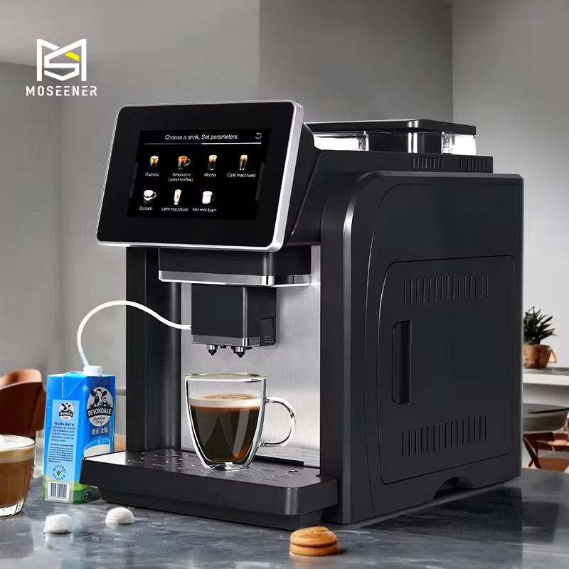 Moseener Super One-Touch Electric Espresso Coffee Maker Fully Automatic Commercial Grade for Household Use Portable US Plug For