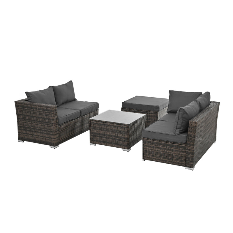 Patio Furniture, Outdoor Furniture, Seasonal PE Wicker Furniture, 4 Set Wicker Furniture with Tempered Glass Coffee Table