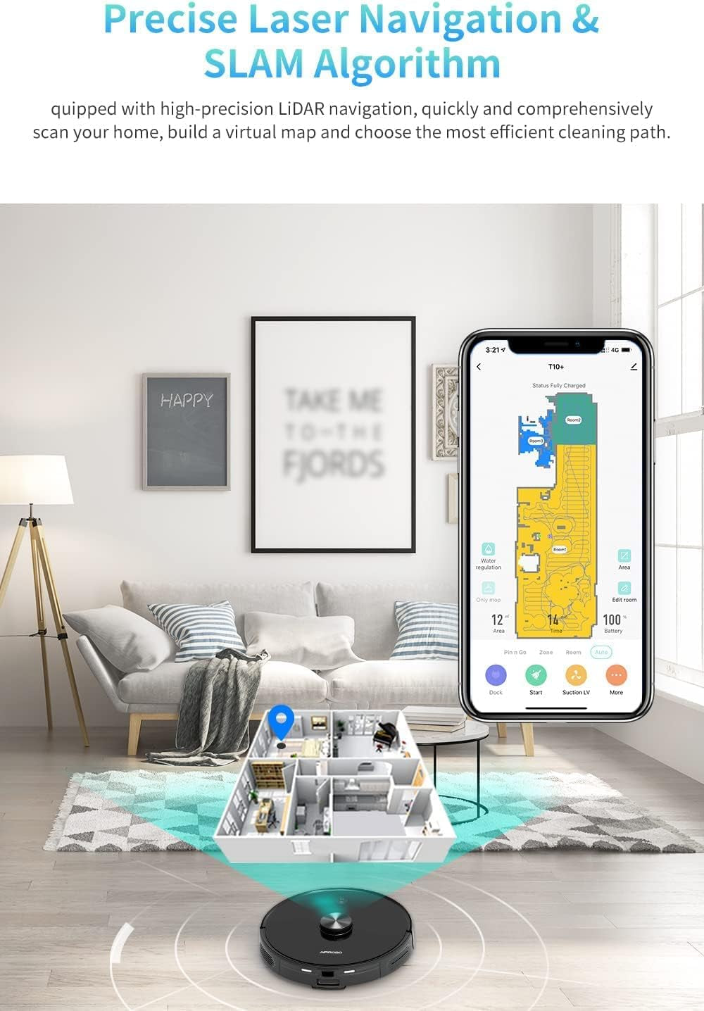 T10+ Robot Vacuum and Mop with Auto Dirt Disposal, Lidar Navigation, Compatible with Alexa and Google Assistant, 250Min Runtime, Max 2700Pa Strong Suction for Pet Hair, Hard Floor, Carpet