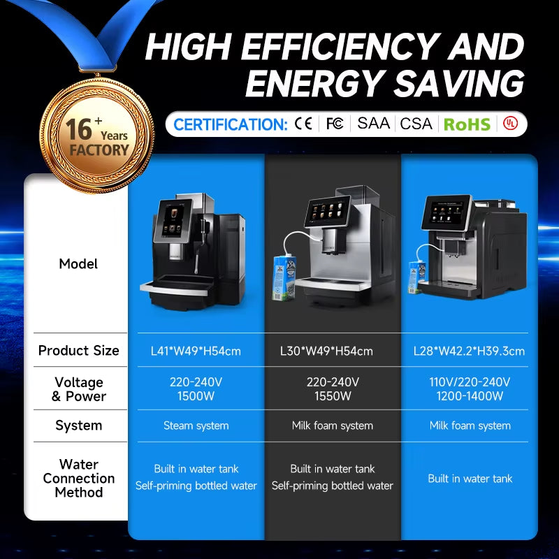 Moseener Super One-Touch Electric Espresso Coffee Maker Fully Automatic Commercial Grade for Household Use Portable US Plug For