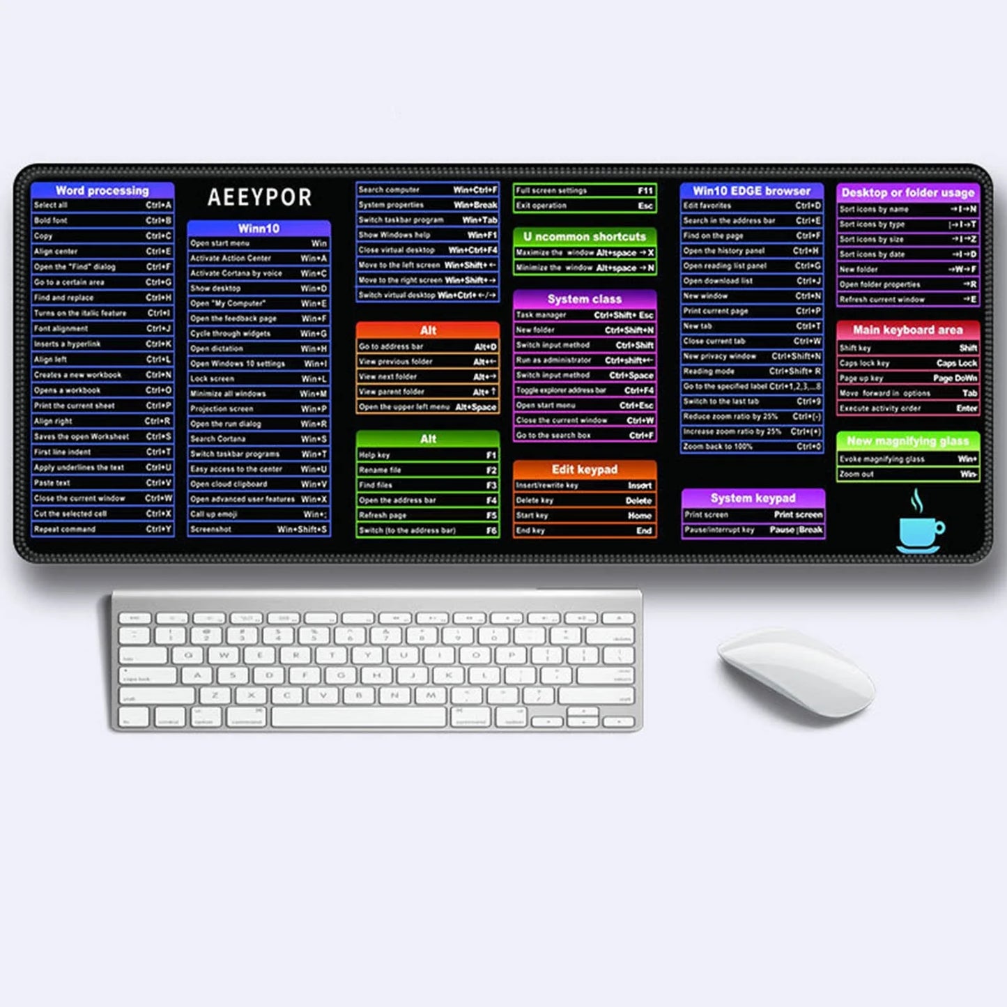 Keyboard Shortcut Mouse Pad, Office/Excel/Word/Ppt Shortcuts Cheat Sheet Mat, Large Anti-Slip Keyboard Pad, English Shortcut Keys, Mouse Pad, Office Thickened Keyboard and Desk Pad