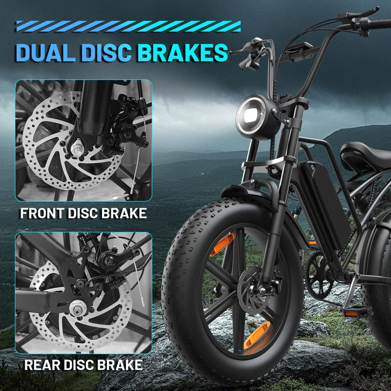 (12 MONTH WARRANTY) Electric Mountain Bike with 35 MPH in the Pure Electric Mode, Paired with Pedal Assist;15 Ah Battery; 20'' * 4'' Fat Tires; 7 Speed Gears; Eco-Friendly E-Bike for Adventure Lovers, Hunting Lovers, Urban Youths on Virous Terrains