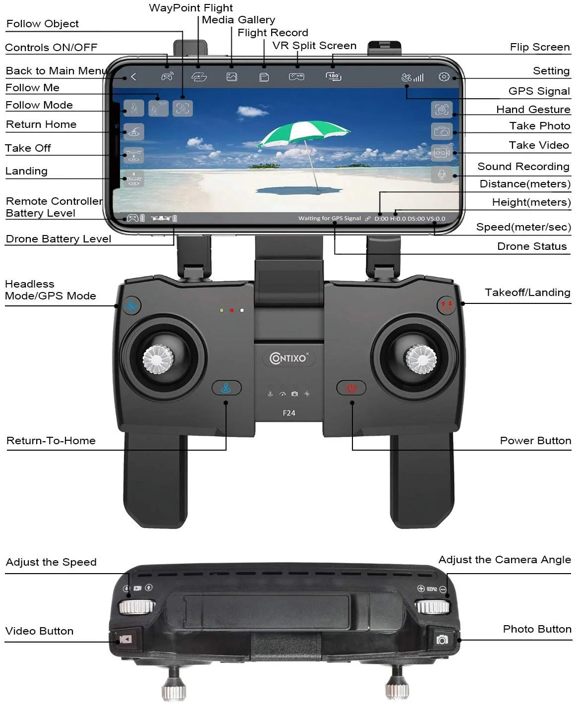 F24 PRO 4K UHD Drone, GPS, 30-Min Flight, Foldable Mini Drone, Brushless Motors, FPV, Wi-Fi, RC Quadcopter for Kids & Adults, Beginners & Enthusiasts, Carrying Case, Black