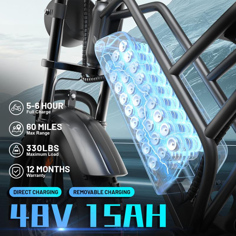 (12 MONTH WARRANTY) Electric Mountain Bike with 35 MPH in the Pure Electric Mode, Paired with Pedal Assist;15 Ah Battery; 20'' * 4'' Fat Tires; 7 Speed Gears; Eco-Friendly E-Bike for Adventure Lovers, Hunting Lovers, Urban Youths on Virous Terrains