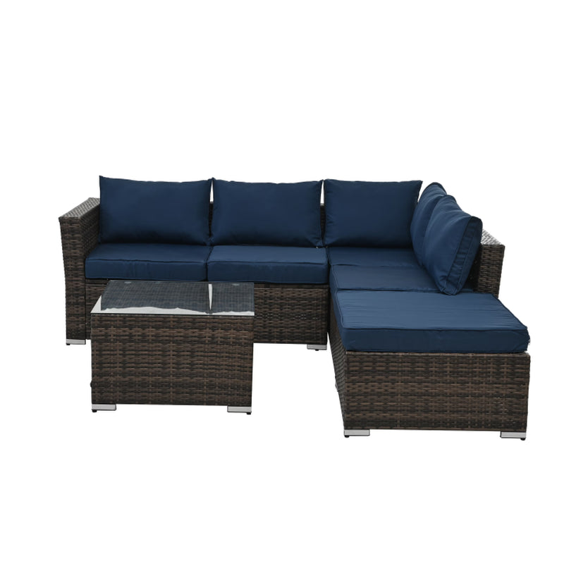 Patio Furniture, Outdoor Furniture, Seasonal PE Wicker Furniture, 4 Set Wicker Furniture with Tempered Glass Coffee Table