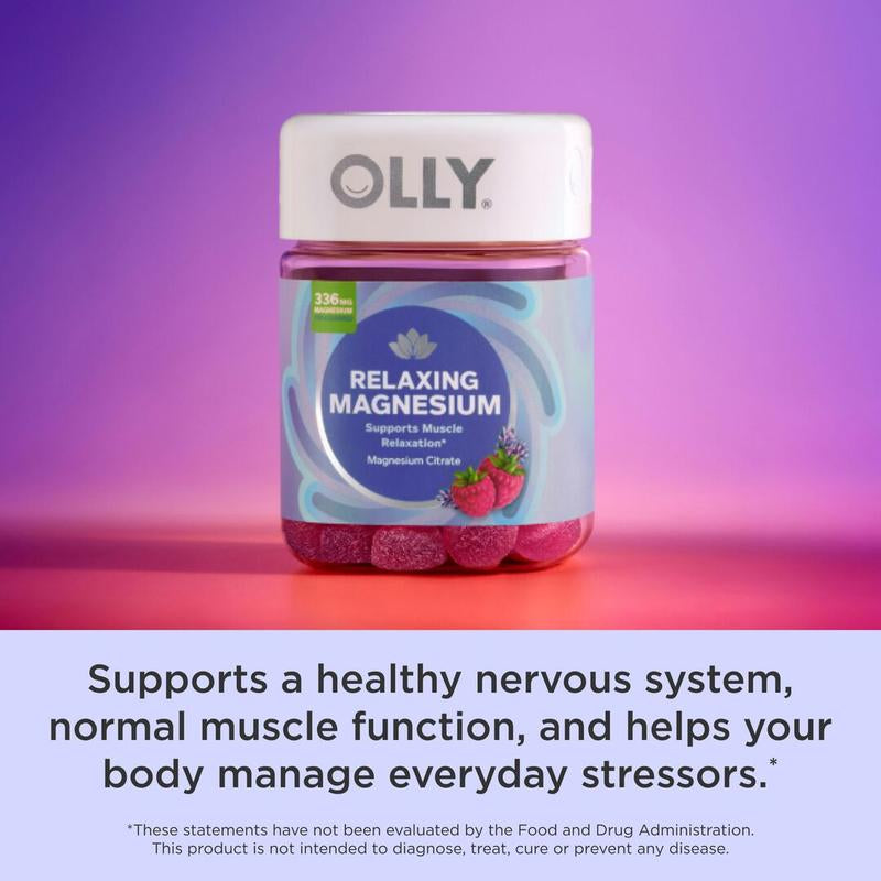OLLY Relaxing Magnesium Chewable Supplement - 60 Gummies, Supports Muscle Relaxation, Raspberry Lavender Flavor