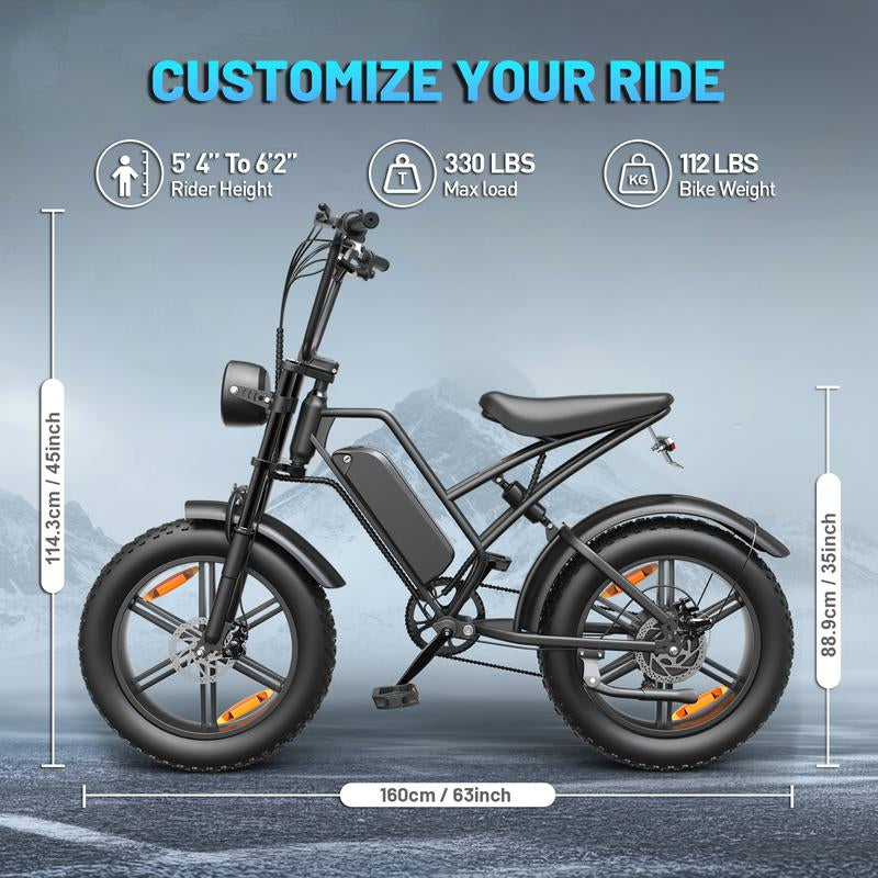 (12 MONTH WARRANTY) Electric Mountain Bike with 35 MPH in the Pure Electric Mode, Paired with Pedal Assist;15 Ah Battery; 20'' * 4'' Fat Tires; 7 Speed Gears; Eco-Friendly E-Bike for Adventure Lovers, Hunting Lovers, Urban Youths on Virous Terrains