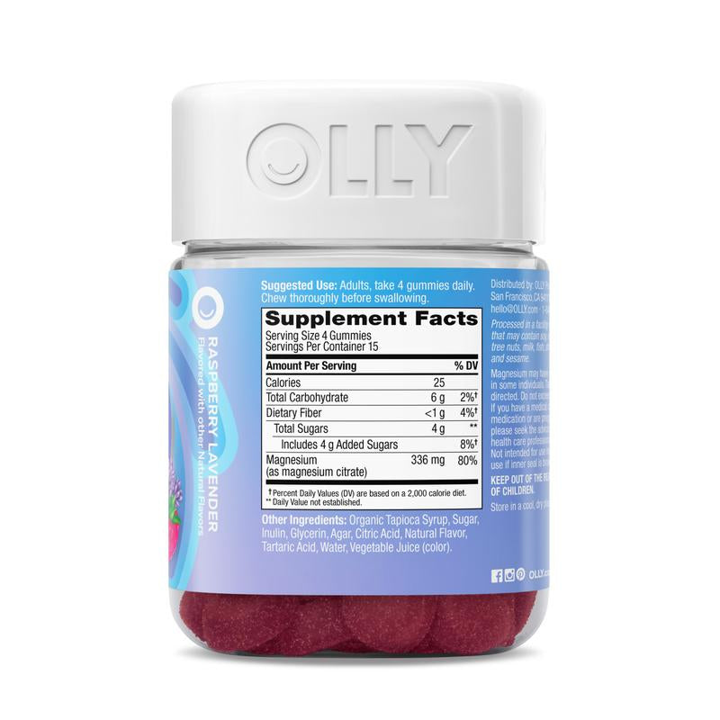 OLLY Relaxing Magnesium Chewable Supplement - 60 Gummies, Supports Muscle Relaxation, Raspberry Lavender Flavor