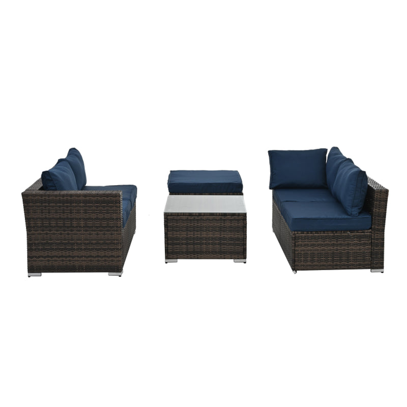 Patio Furniture, Outdoor Furniture, Seasonal PE Wicker Furniture, 4 Set Wicker Furniture with Tempered Glass Coffee Table