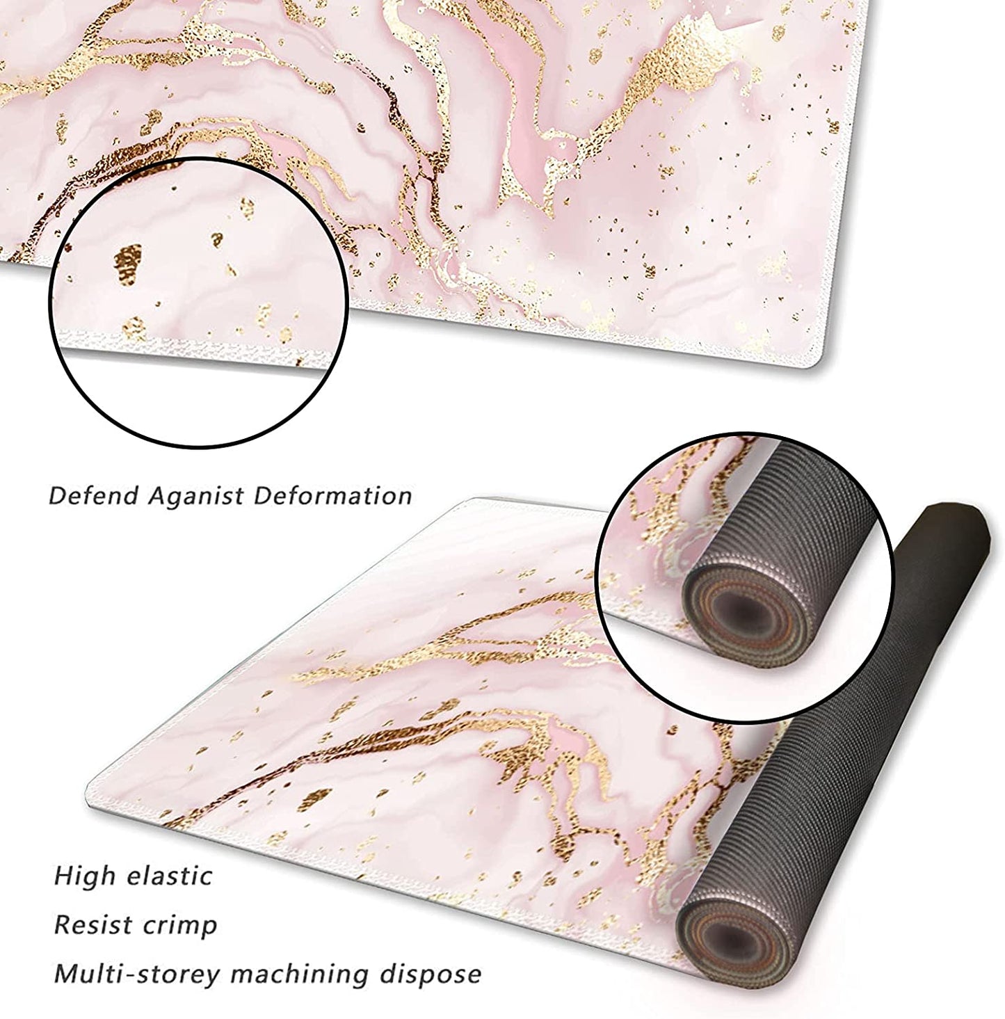 Extended Gaming Mouse Pad XXL Large Keyboard Mat Long Mousepad Desk Decor Writing Pad Non Slip Rubber Base Stitched Edges for Work, Game, Office, Home, 35.1" X 15.7", Pink Marble