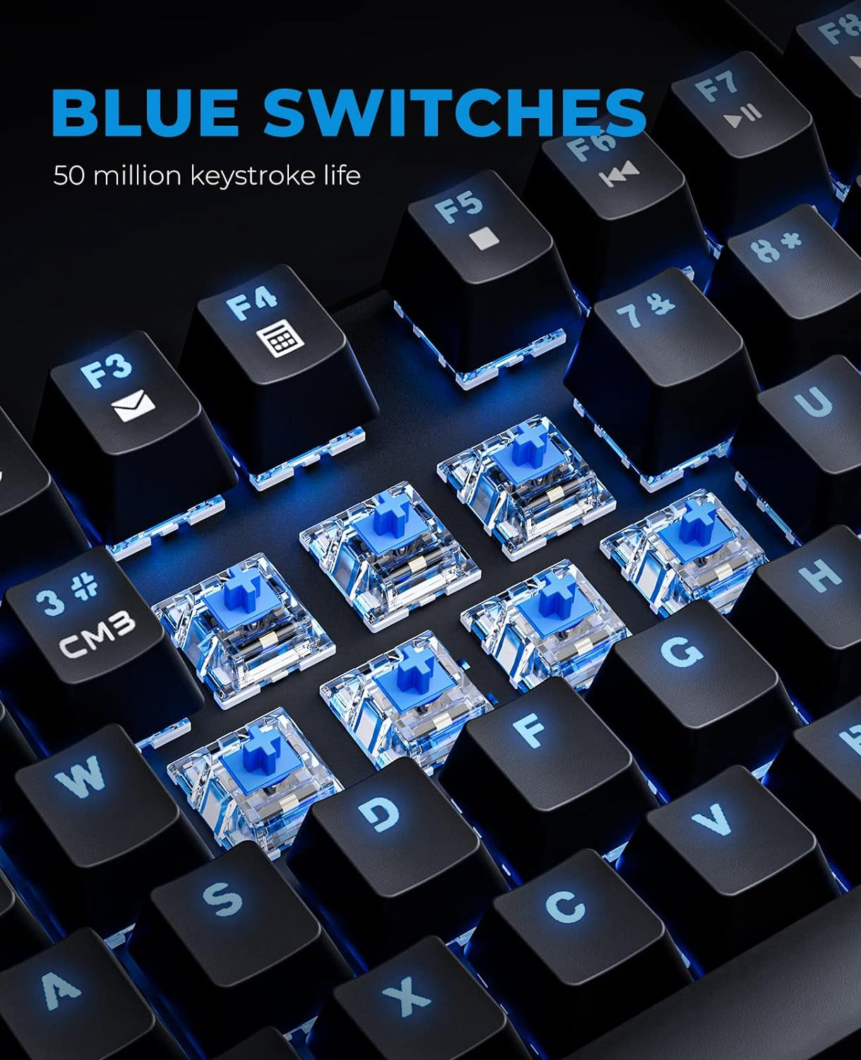 Mechanical Keyboard and Mouse Combo RGB Gaming 104 Keys Blue Switches Wired USB Keyboards with Detachable Wrist Rest, Programmable Gaming Mouse for PC Gamer Computer Desktop (Black)