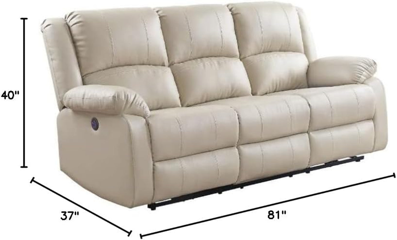 Zuriel Faux Leather Upholstered Power Motion Reclining Sofa in Beige