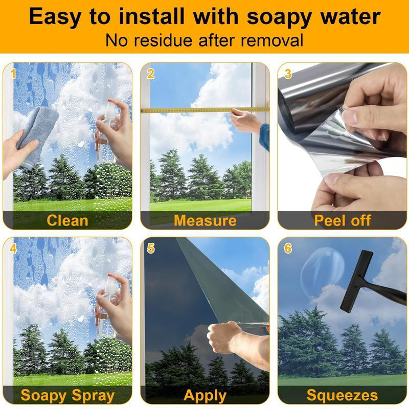 Daytime Privacy Window Film- One Way Mirror, Anti-Uv & Heat Control for Home and Óffice, Static Cling Easy Install,Uv Sun Blocking, Black,17.5 Inch X6.5 Feet