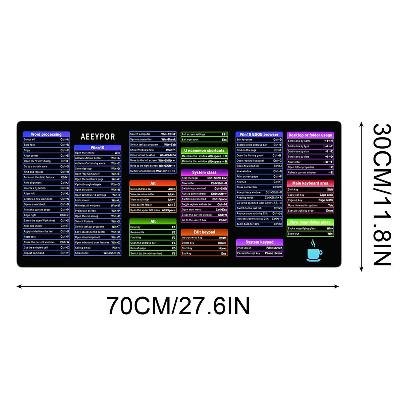 Keyboard Shortcut Mouse Pad, Office/Excel/Word/Ppt Shortcuts Cheat Sheet Mat, Large Anti-Slip Keyboard Pad, English Shortcut Keys, Mouse Pad, Office Thickened Keyboard and Desk Pad