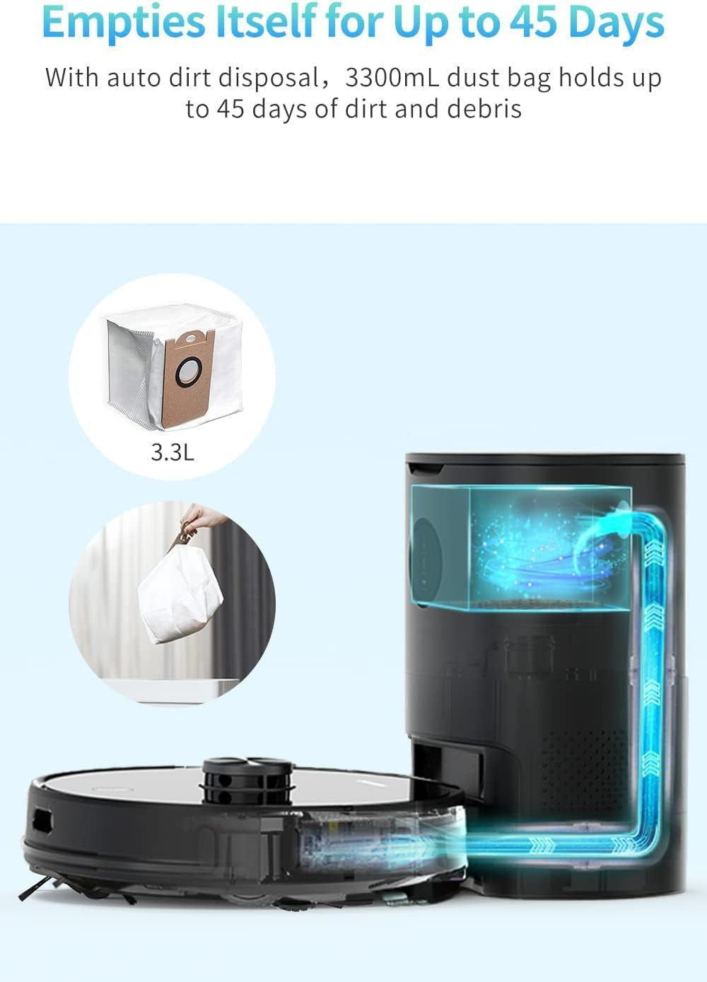 T10+ Robot Vacuum and Mop with Auto Dirt Disposal, Lidar Navigation, Compatible with Alexa and Google Assistant, 250Min Runtime, Max 2700Pa Strong Suction for Pet Hair, Hard Floor, Carpet