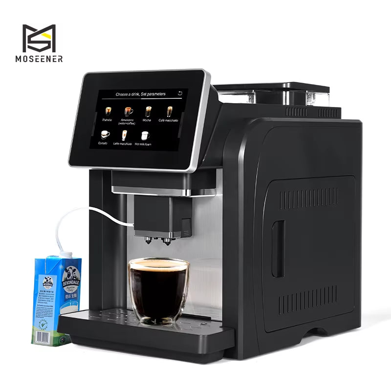 Moseener Super One-Touch Electric Espresso Coffee Maker Fully Automatic Commercial Grade for Household Use Portable US Plug For