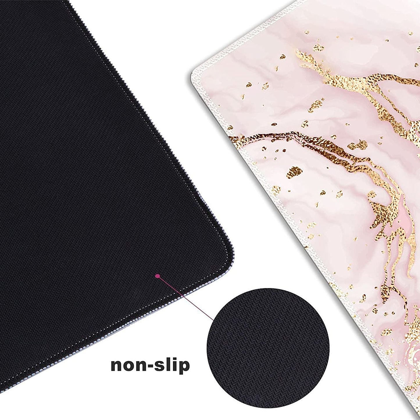 Extended Gaming Mouse Pad XXL Large Keyboard Mat Long Mousepad Desk Decor Writing Pad Non Slip Rubber Base Stitched Edges for Work, Game, Office, Home, 35.1" X 15.7", Pink Marble