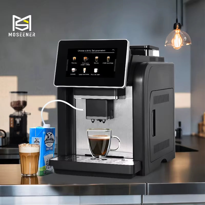 Moseener Super One-Touch Electric Espresso Coffee Maker Fully Automatic Commercial Grade for Household Use Portable US Plug For