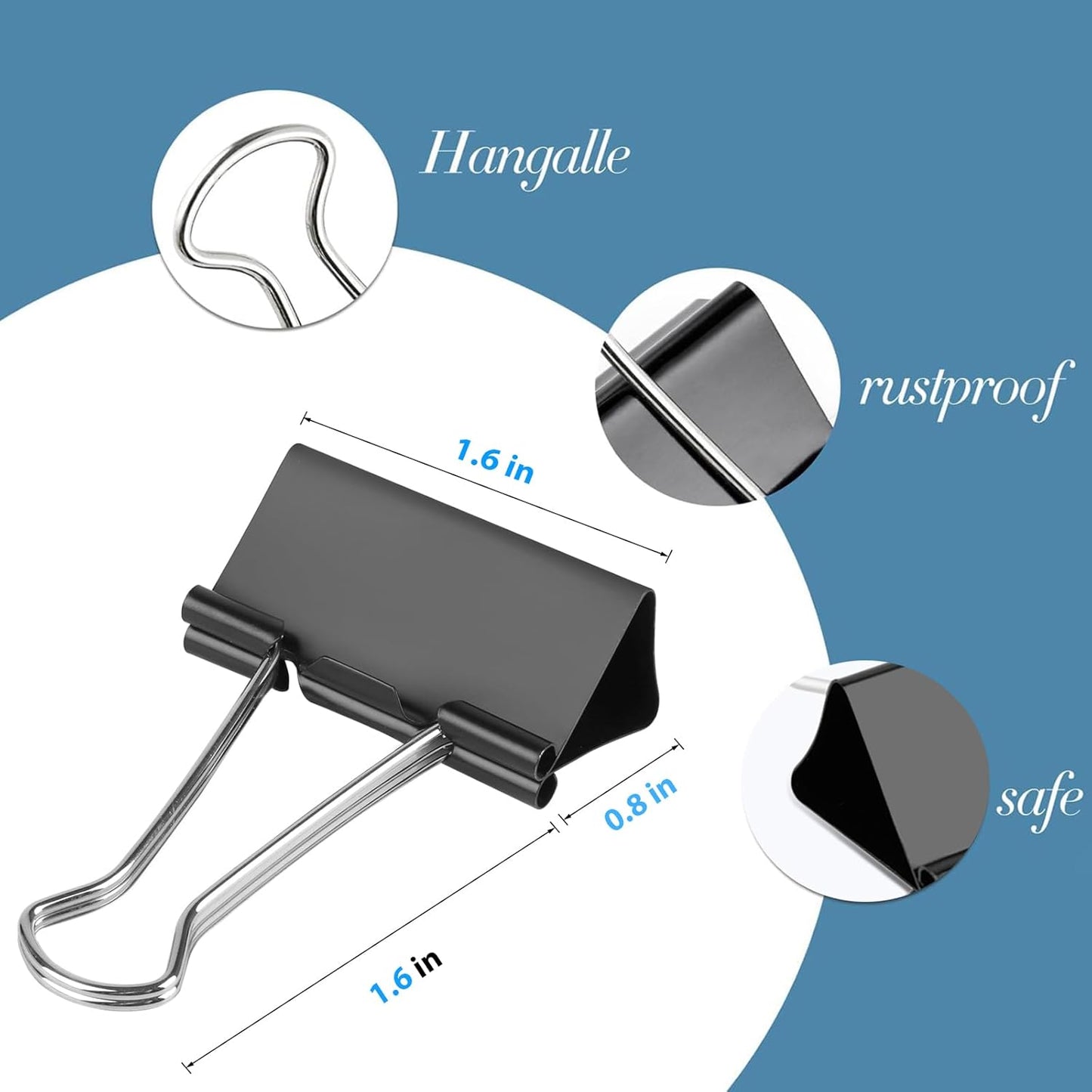Large Binder Clips, 1.6 Inch Length, (24 Pcs) Big Binder Clips Paper Clamps for Office