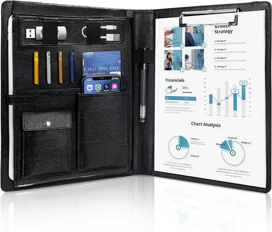 Leather Padfolio Business Portfolio Notebook Binder Office Organizer & Writing
