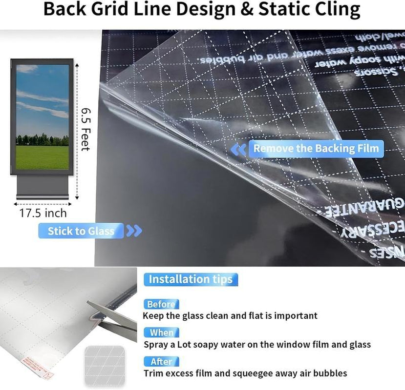 Daytime Privacy Window Film- One Way Mirror, Anti-Uv & Heat Control for Home and Óffice, Static Cling Easy Install,Uv Sun Blocking, Black,17.5 Inch X6.5 Feet