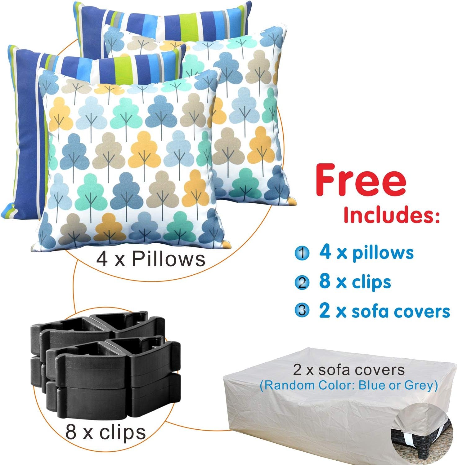 Patio Furniture Set Outdoor Sectional Sofa No Assembly Required 12 Pieces All Weather Wicker Conversation Set with Furniture Covers and 4 Pillows,12 PCS Navy Blue