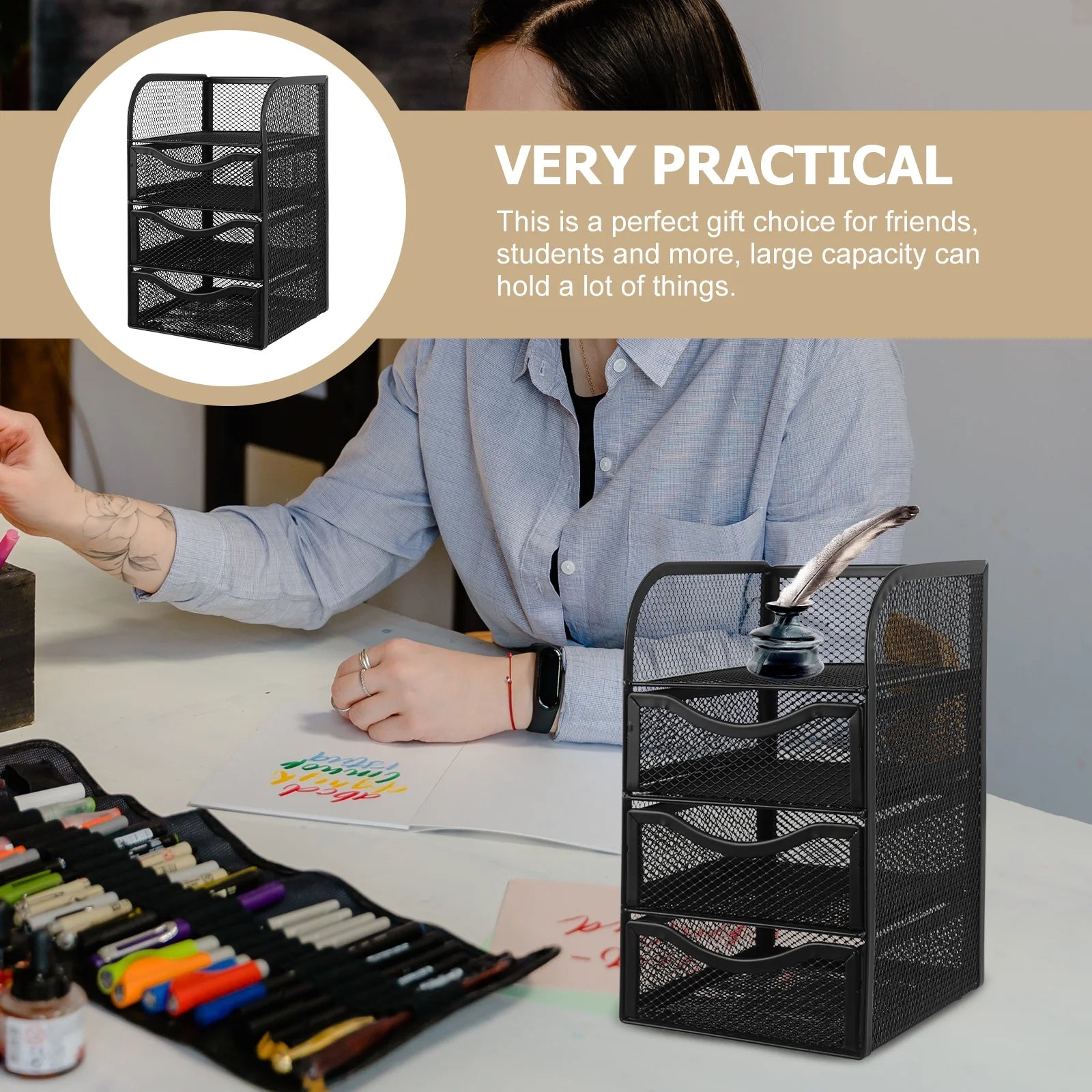 Office Desk Storage Rack Box Organizers Accessories Mesh Desktop Supplies