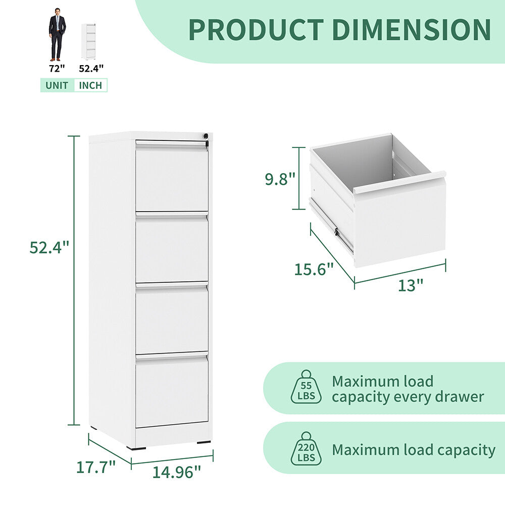 Metal 4 Drawer File Cabinet Vertical Lockable Storage Filing Organizer Office