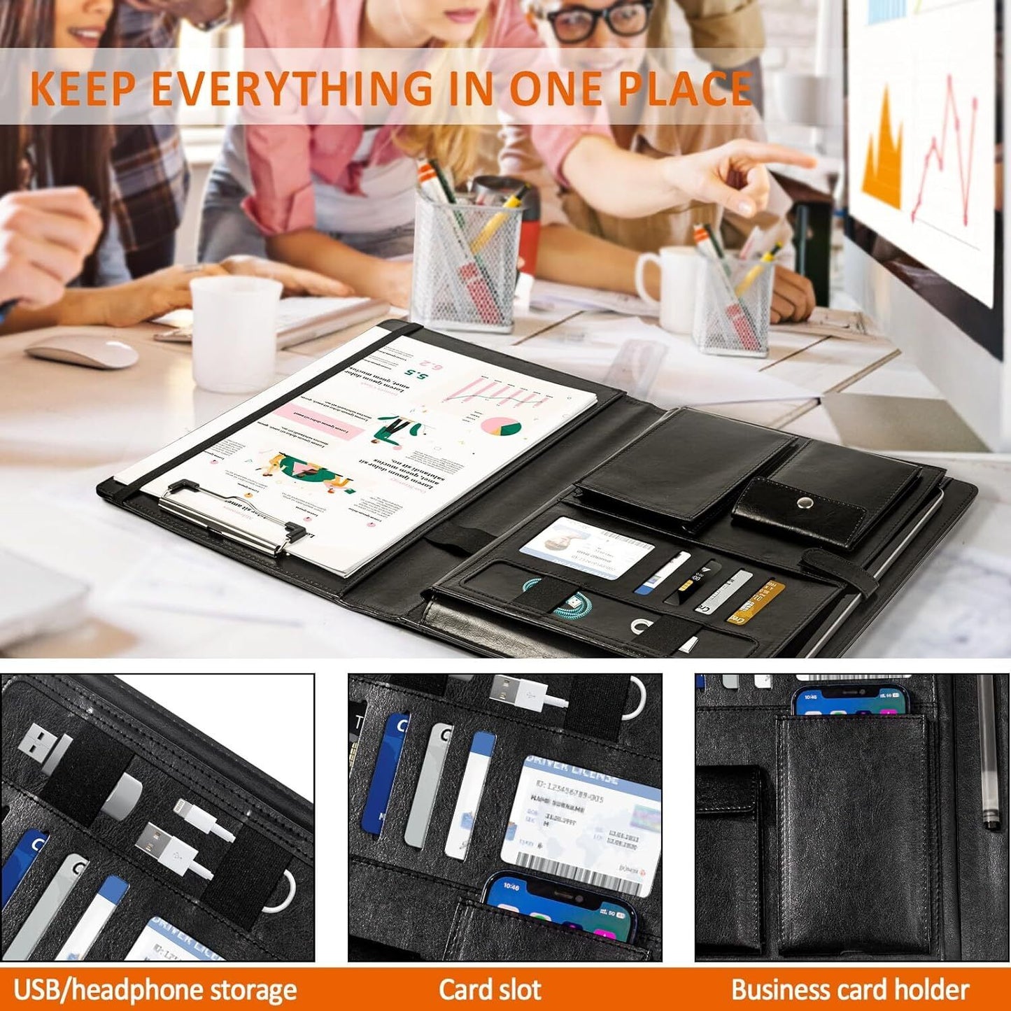Leather Padfolio Business Portfolio Notebook Binder Office Organizer & Writing