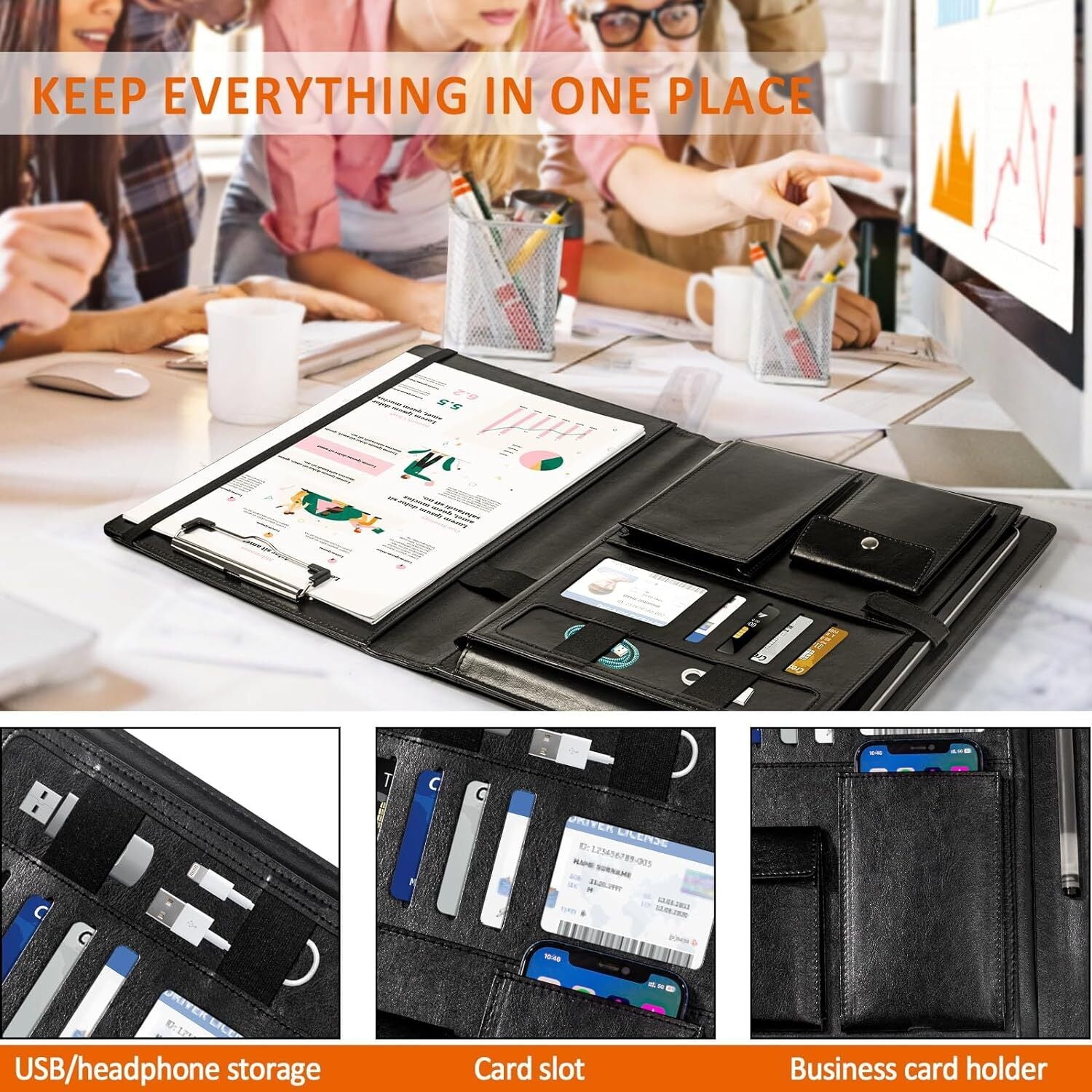 Leather Padfolio Business Portfolio Notebook Binder Office Organizer & Writing