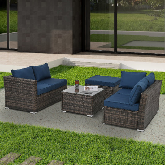 Patio Furniture, Outdoor Furniture, Seasonal PE Wicker Furniture, 4 Set Wicker Furniture with Tempered Glass Coffee Table